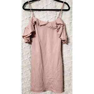 Astr The Label Linen Off Shoulder Dress Women's S‎ Ruffle Top Mauve Dusty Pink